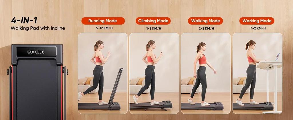 New Toputure TP4 4in1 Faltbares Laufband, 12km/h, 9% Neigung, 2,5 PS Motor, Fernbedienung & LED Display, Platzsparend for Home & Office