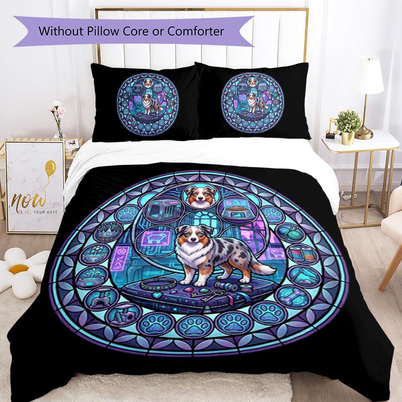 Cybernetic Canine Circle Pattern Bedding,Quilt Set Quilt Cover Pillowcase Home Birthday Gift (1 * duvet cover + 2 * pillowcase, without core)