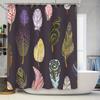 Luxury Feather Print Shower Curtain Dark Brown Background with Vibrant Feathers In Gold, Pink, Purple More Bathroom Decor Size: