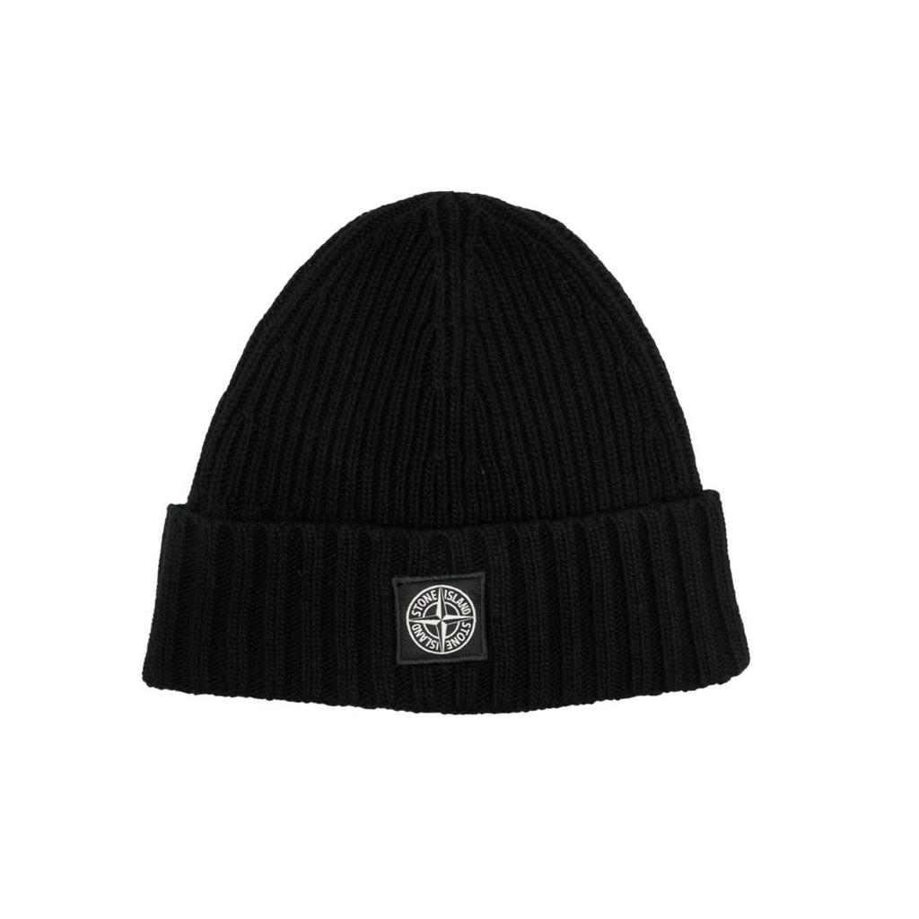 STONE ISLAND Logo Wool Knit Hat Men Hats Black 7916N03Z3-V0029