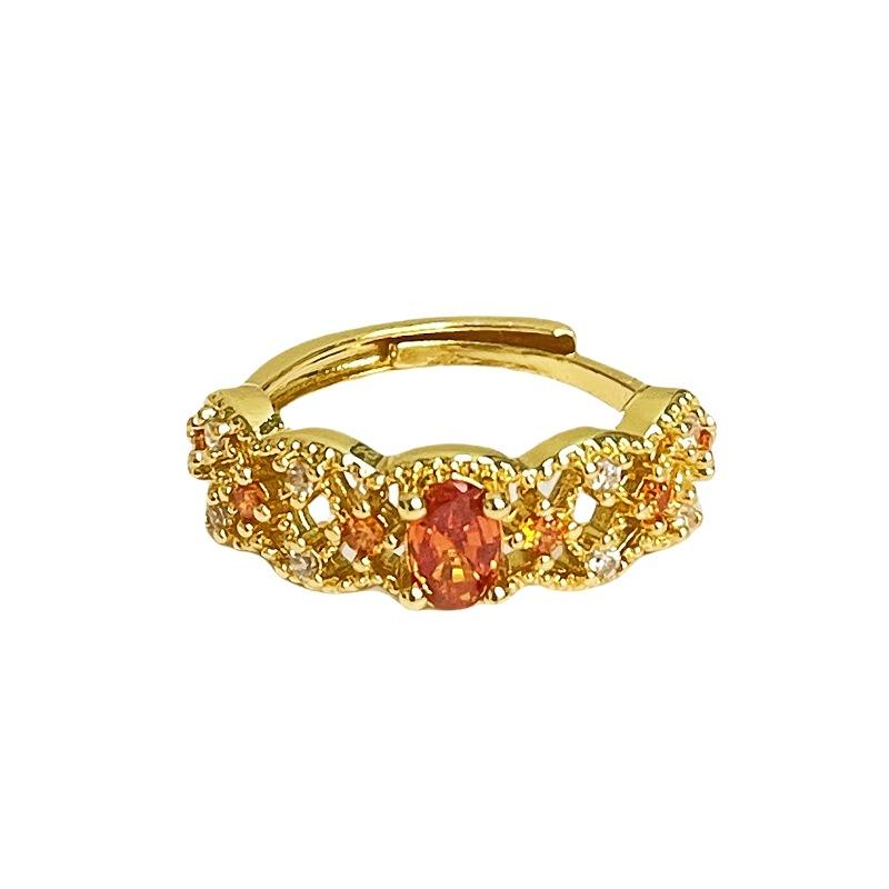 Medieval Hollow Lace Retro Gold Open Ring Colored Treasure Red Zircon Light Luxury Index Finger Ring