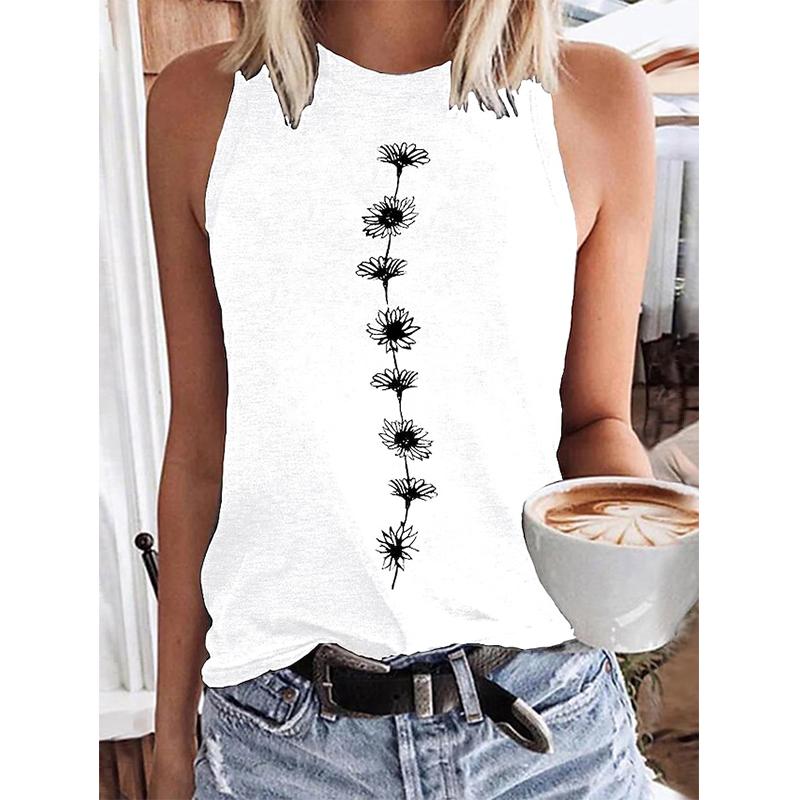 

Женская футболка без рукавов с 3D цветочным принтом, повседневная уличная одежда в стиле Y2K, оверсайз жилет с круглым вырезом, с открытыми плечами, праздничная футболка 4XL