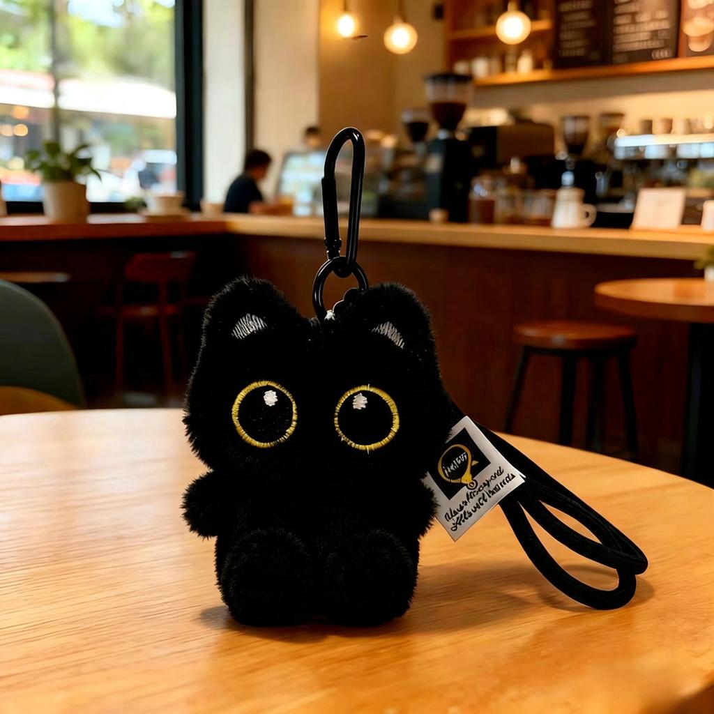 Cute Black Cat Plush Keychain Cartoon Kitten Soft Stuffed Doll Pendant Car Key Backpack Bag Doll Pendant Keychain Decor Gift