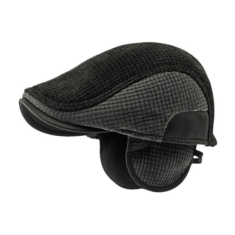 Warm Cap for Middle-Aged and Elderly Men's Winter Ear Protection Beret Peaked Cap