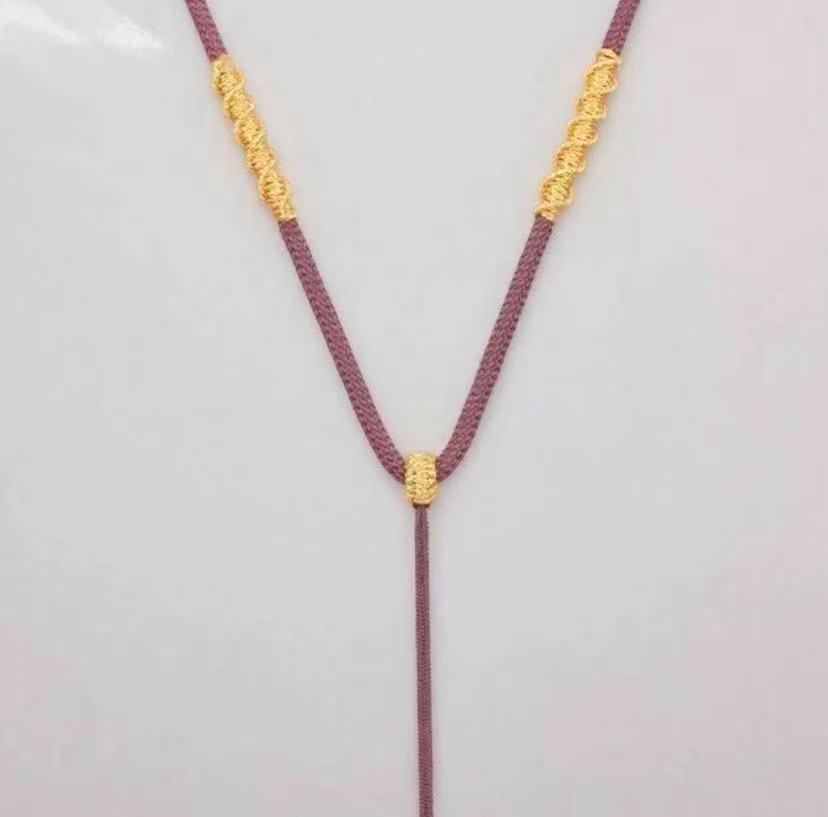 Adjustable Handwoven Gold Jadeite Pendant Necklace Cord