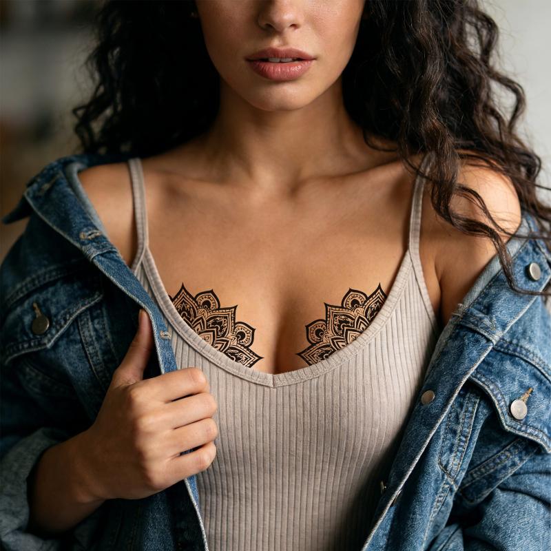 

10 Sheets Sexy Chest Tattoo Stickers For Adult , Mandala & Butterfly Tattoo, Body Art Stickers, Waterproof And Easy To Remove ONESIZE