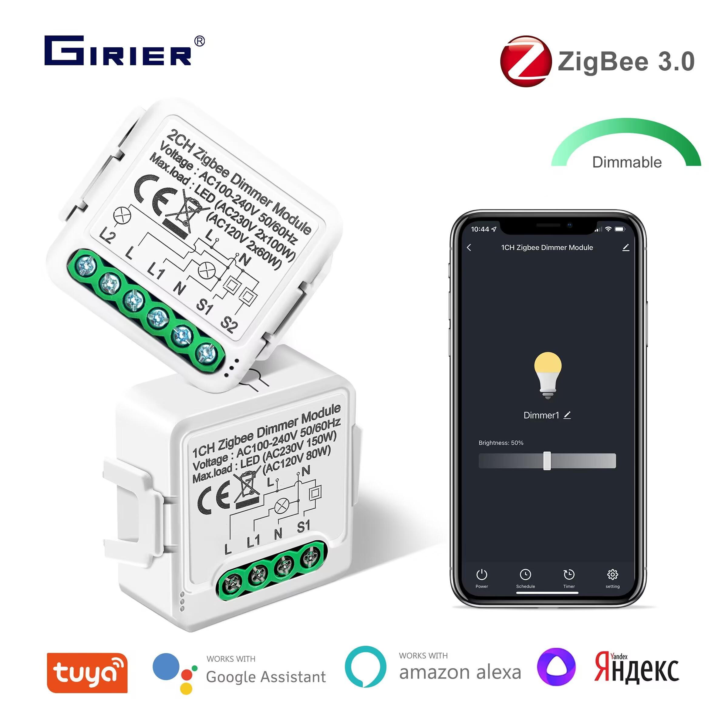 

Модуль умного диммера GIRIER Tuya ZigBee 3,0, поддержка банды 1/2, двухстороннее управление, работа с Алисой, Алексой, Hey, Google Smart Life