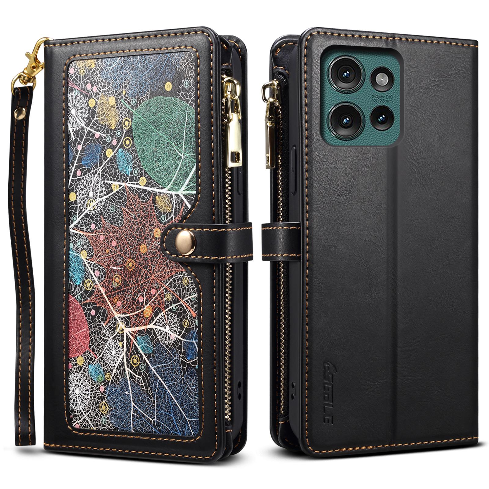 

ESEBLE Galaxy Series For Motorola Edge 50 Neo 5G/Moto S50 5G/Thinkphone 25 5G Case Leather Zipper Phone Cover RFID Blocking Black