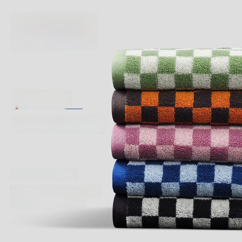 Checkered Bath Towel Cotton Face Towel Adult Absorbent Towels Gift Towel Supplies Bathing Tools