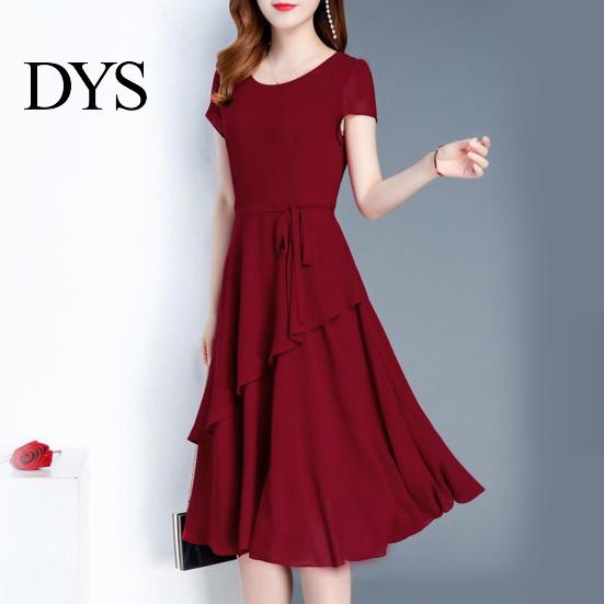 Prom Dress Lady Summer A-line Patchwork Midi O Neck Short Sleeves Dating Lace-up Waist Solid Color for Parties Commuting Slim Look