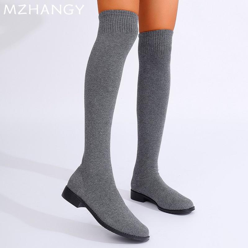 Fashion Women Knitting High Boots Flats Over The Knee Shoes Woman 2025 Trend Winter Fashion Cozy Dress Walking Sock Boots Mujer Botas