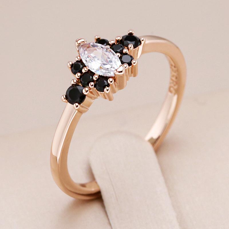 Unique Black With White Natural Zircon Ring For Women  Rose Gold Color Vintage Wedding High Quality Fine Daily Jewelry