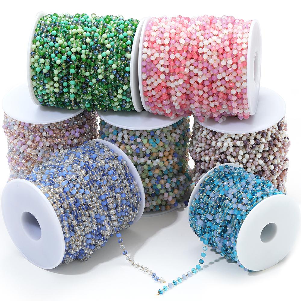 1 Meter Colorful 3mm Beads Beaded Chain Glass Crystal Beads Necklace Chain Accessories for Jewelry Making Components Crafts DIY