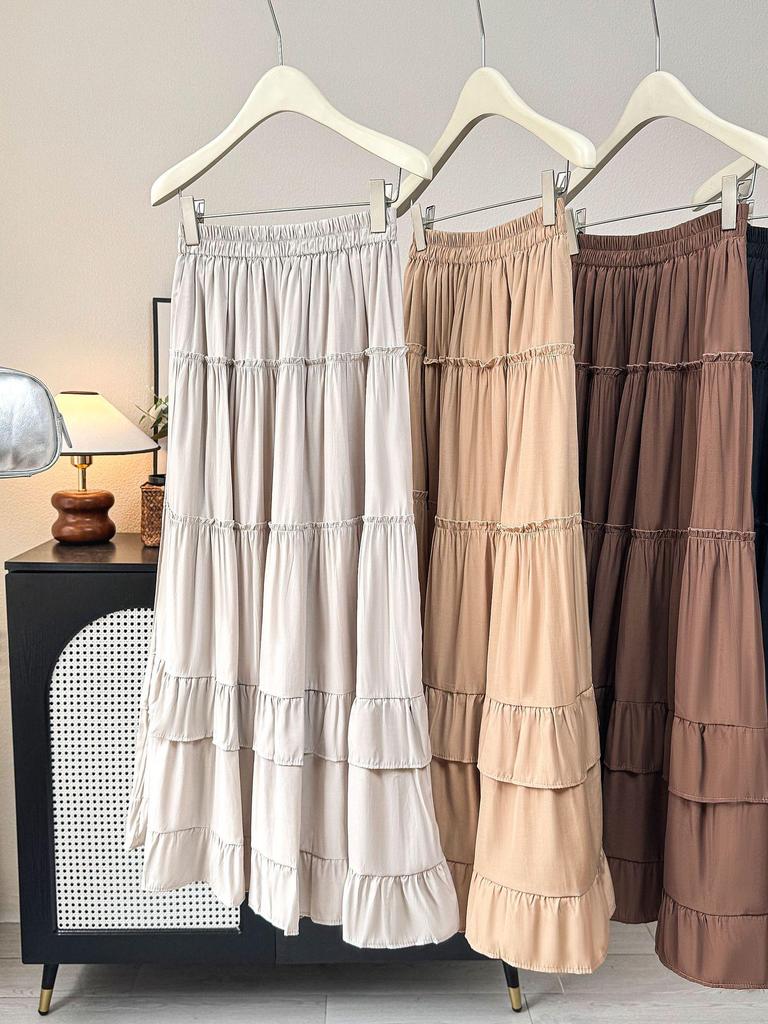Women's Draped Ruffle Lace Skirt - Loose Hem Vacation Umbrella Skirt for Spring/Summer 2026