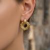 18K Gold Plated Twisted Circle Stud Earrings - European & American Fashion, Stainless Steel Whirlwind Design