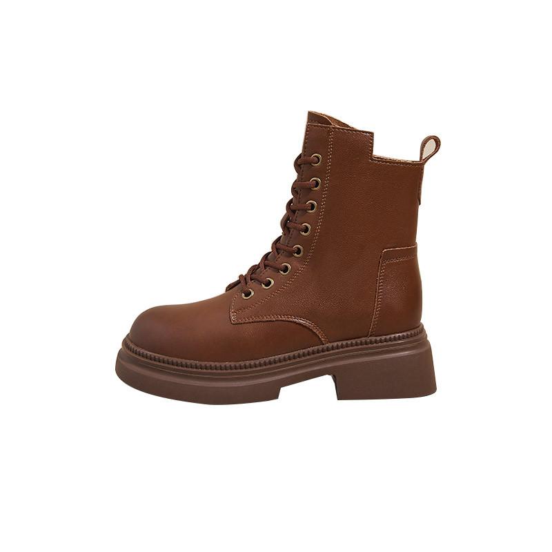 Retro Leather Boots for Women's Autumn Winter New Products Women Short Boots Thick Soled Lace Up Casual Womens Shoes Platform