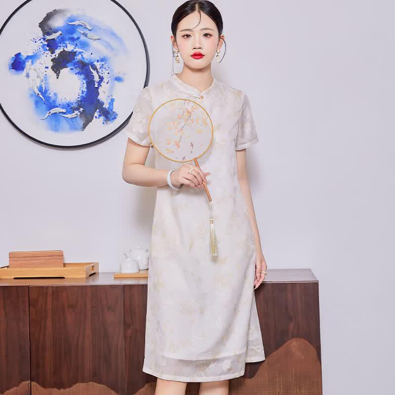 Golden Chrysanthemum New Chinese Style Cheongsam Dress XL