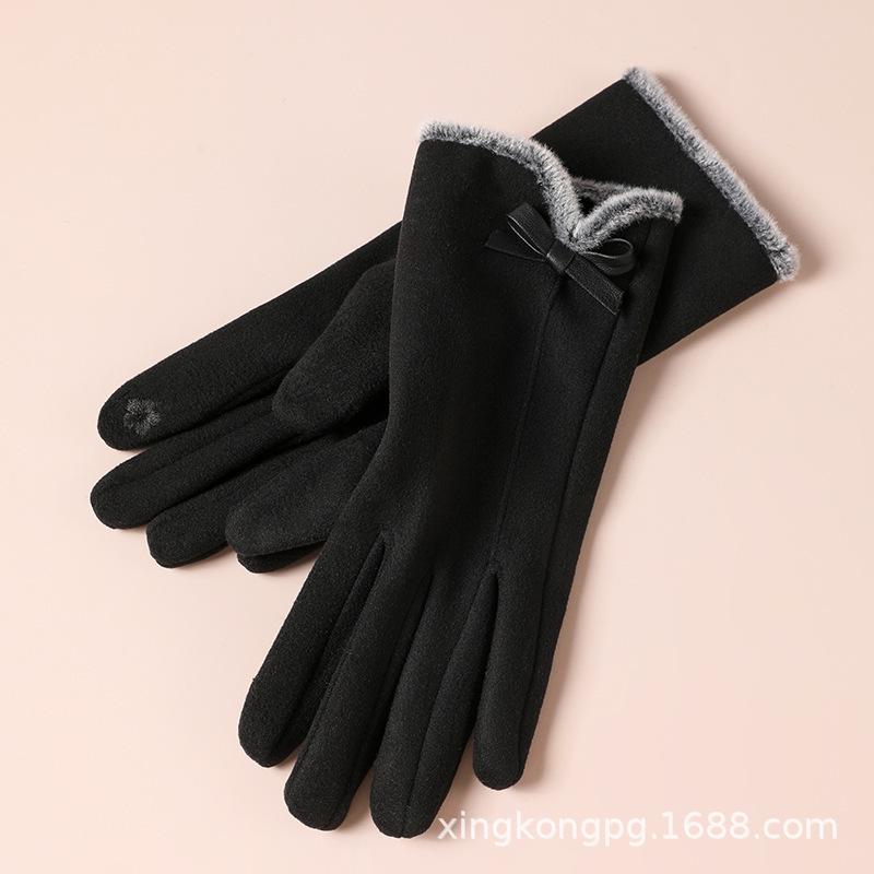 Warm Gloves Women'S German Plush Mouth Windproof And Cold-Proof Plush Outdoor Riding Driving Touch Screen Autumn And Winter Gloves