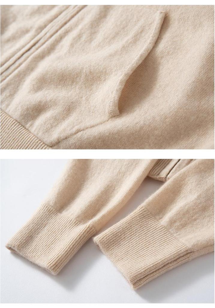 2025 Autumn Women's College Style Cashmere Hooded Cardigan Sweater with Zipper