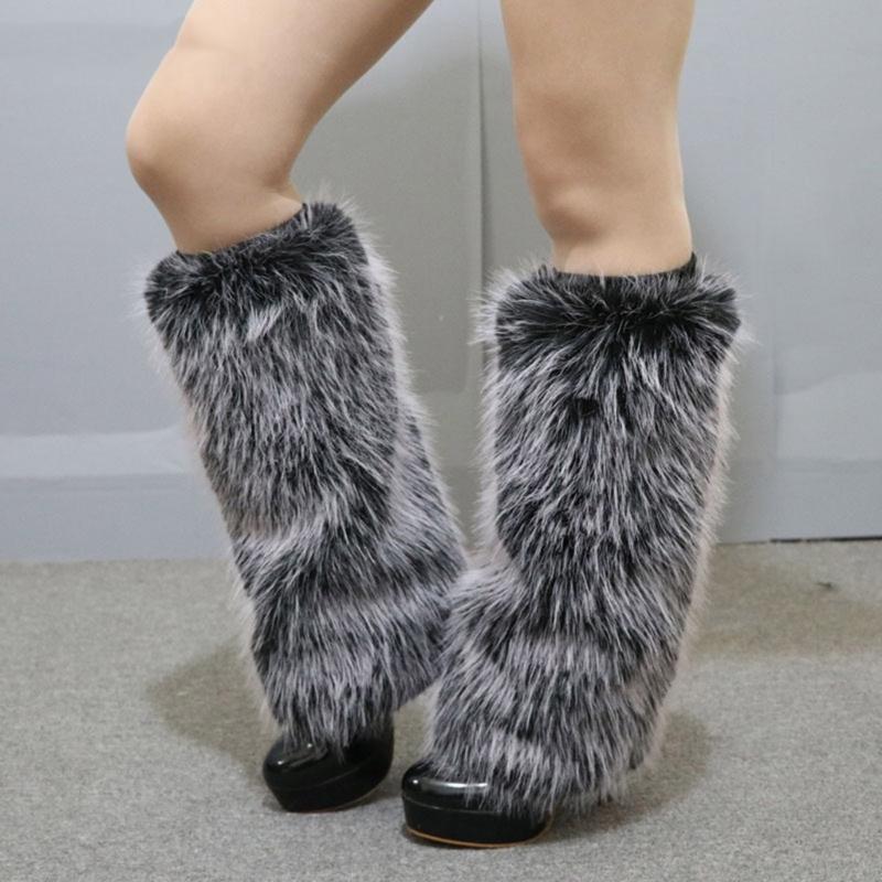 Elegant Soft Furry Leg Warmers Winter Accessory for Women Thermal Warm Fuzzy Plush Boot Cuffs Covers Leg Gaiters Socks