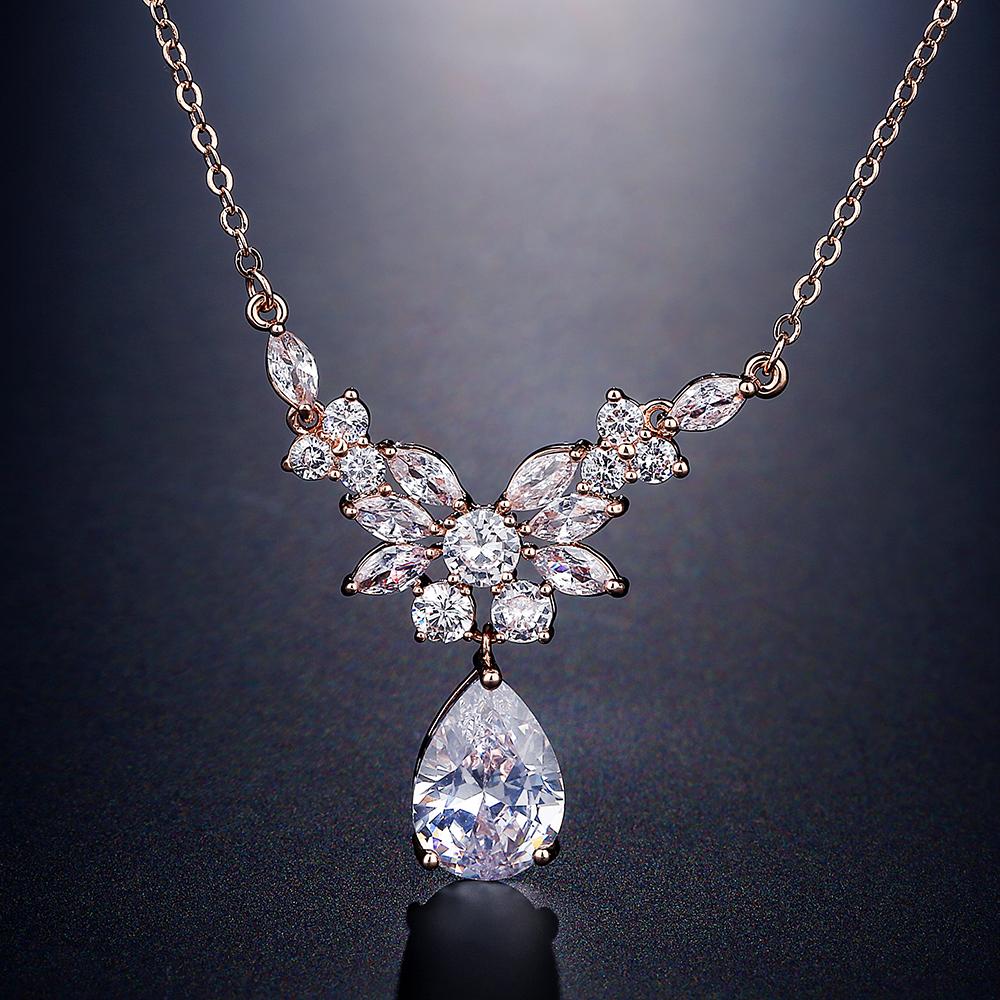 ZAKOL Elegant Temperament Pendant Style Cubic Zircon Women's Necklace Bride Banquet Shiny Charming Fashion Jewelry Gifts