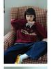 Women's Striped Polo Collar Sweatshirt - Korean Style with American Letter Embroidery
