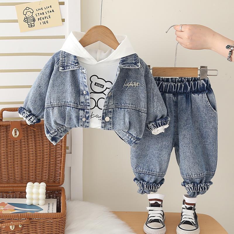 

Boys long sleeved 3-piece set, 0-5-year-old boys fashion suit, Children s denim jacket+white T-shirt+denim pants XXL синий
