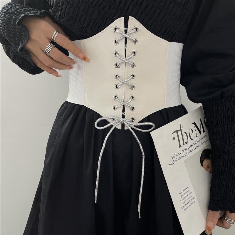 Elegant Retro Bow Elastic Waist Belt Corset Dress Suit