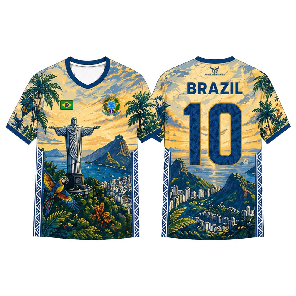 MDHAO xin nan zhuang  3D txu Braziliaanse Stijl Vlag Bedrukte Jersey Mannen Vrouwen Jezus Grafisch 3D Print Voetbal T-shirt Sneldrogend En Ademend Sport Uniform T-shirt XS