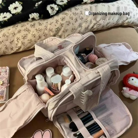 Waterproof Lightweight Partitioned Travel Makeup Bag - Large Capacity Portable Handheld Toiletry Organizer