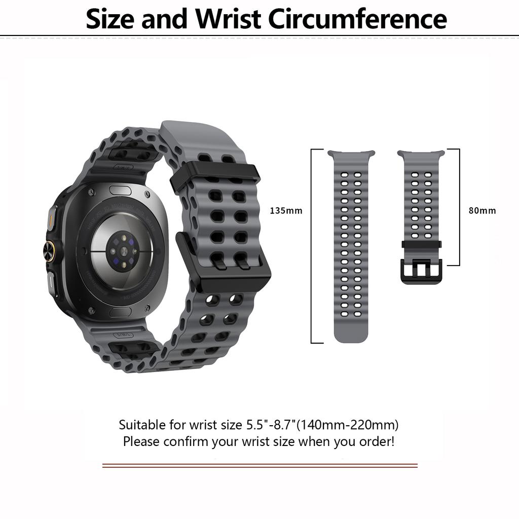 KALEBOL For Samsung Galaxy Watch Ultra 47mm Silicone Watch Band Dual Color Ocean Wrist Strap