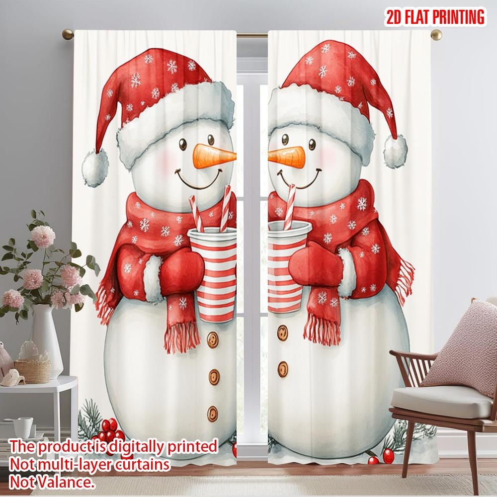 

2pcs,2D plane printing Creative Curtains Cute Snowman Christmas Winter (2) Durable 100% Polyester Fabric (without rod) Room 52.50×116.00 CM 2pcs