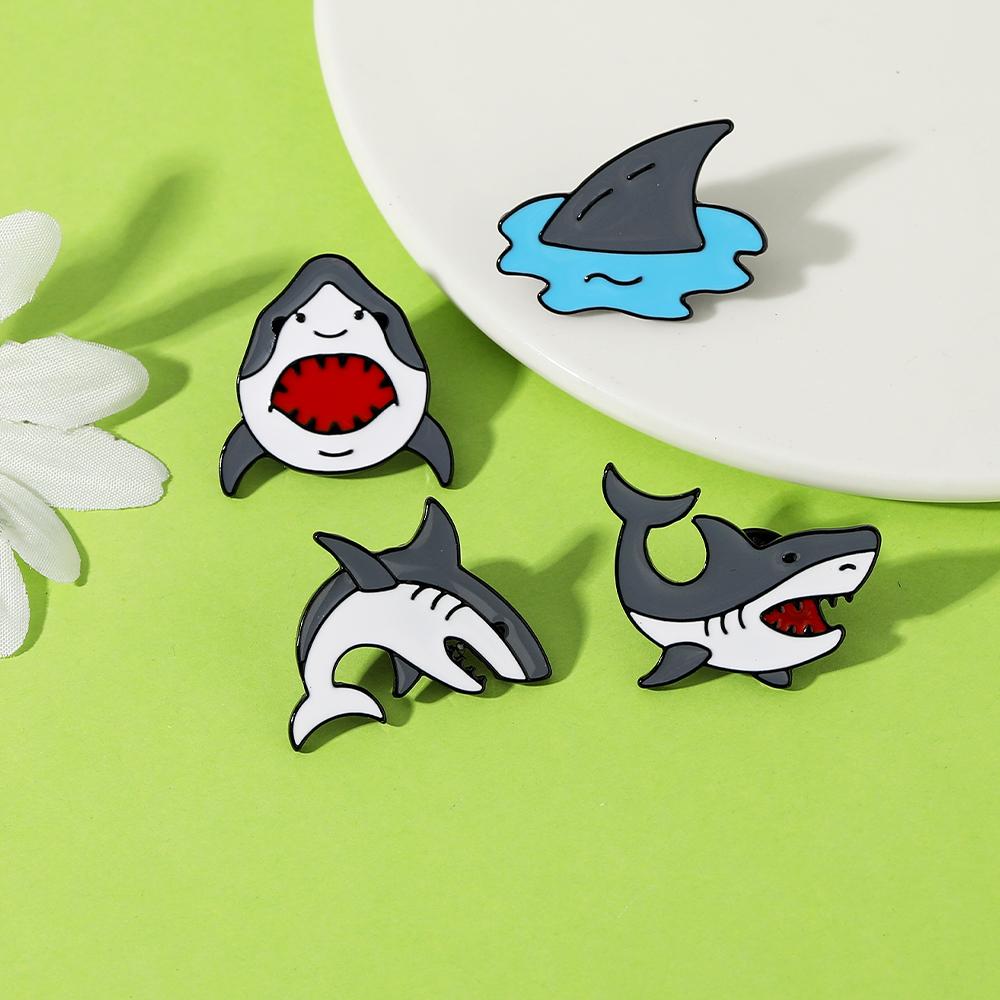 Funny Fierce Shark Design Enamel Brooches Cute Marine Animal Metal Pins For Bag Backpack Dress Badge