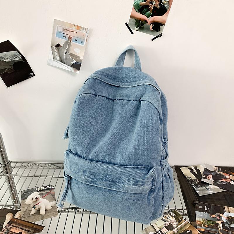 Zaino retrò in denim di grande capacità, borsa da scuola per studenti, zaino da donna