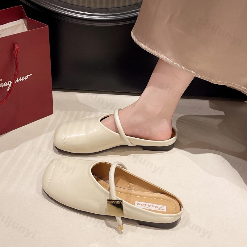 Fashion Women Slippers 2025 New Summer Square Toe Ladies Mules Sexy Sandal Slippers Female Fashion Woman Sandals Non Slip Flat Shoes