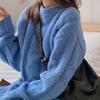 Basic Haze Blue Loose Knitted Pullovers Autumn Winter Casual O-Neck Women's Clothing Korean Vintage Long Sleeve Aura Sweaters