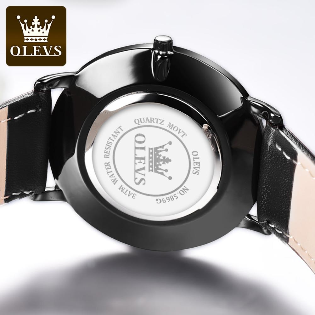 OLEVS 5869 Original Men's Watches Ultra-Thin 6.5mm Dial Waterproof Quartz Watch for Man Leisure Leather Strap Brand Wristwatch