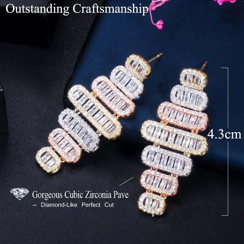 WWJ Top Quality Tricolor Golden Color Cubic Zirconia Stud Earrings