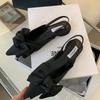Designer Bow Women's Sandals Pointed Toe Elegant Heels Shoes Summer Mules Shoes 2025 Slingback Dress Slippers Trend New