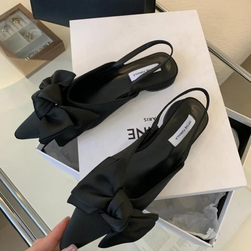 Designer Bow Women's Sandals Pointed Toe Elegant Heels Shoes Summer Mules Shoes 2025 Slingback Dress Slippers Trend New