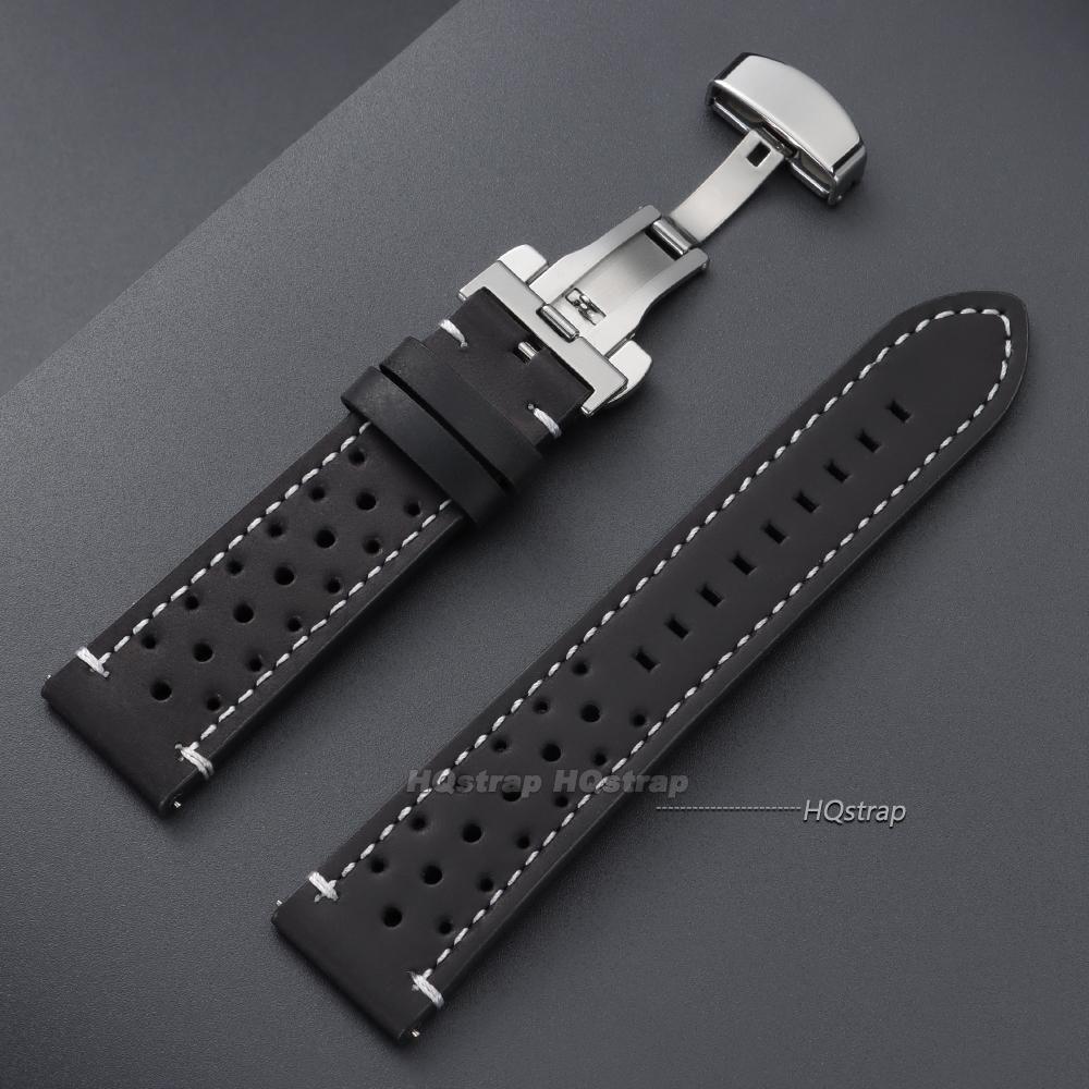 Vintage Cowhide Watch Strap Breathable Leather Watch Band 18mm 19mm 20mm 21mm 22mm 24mm Quick Relase Butterfly Buckle Bracelet