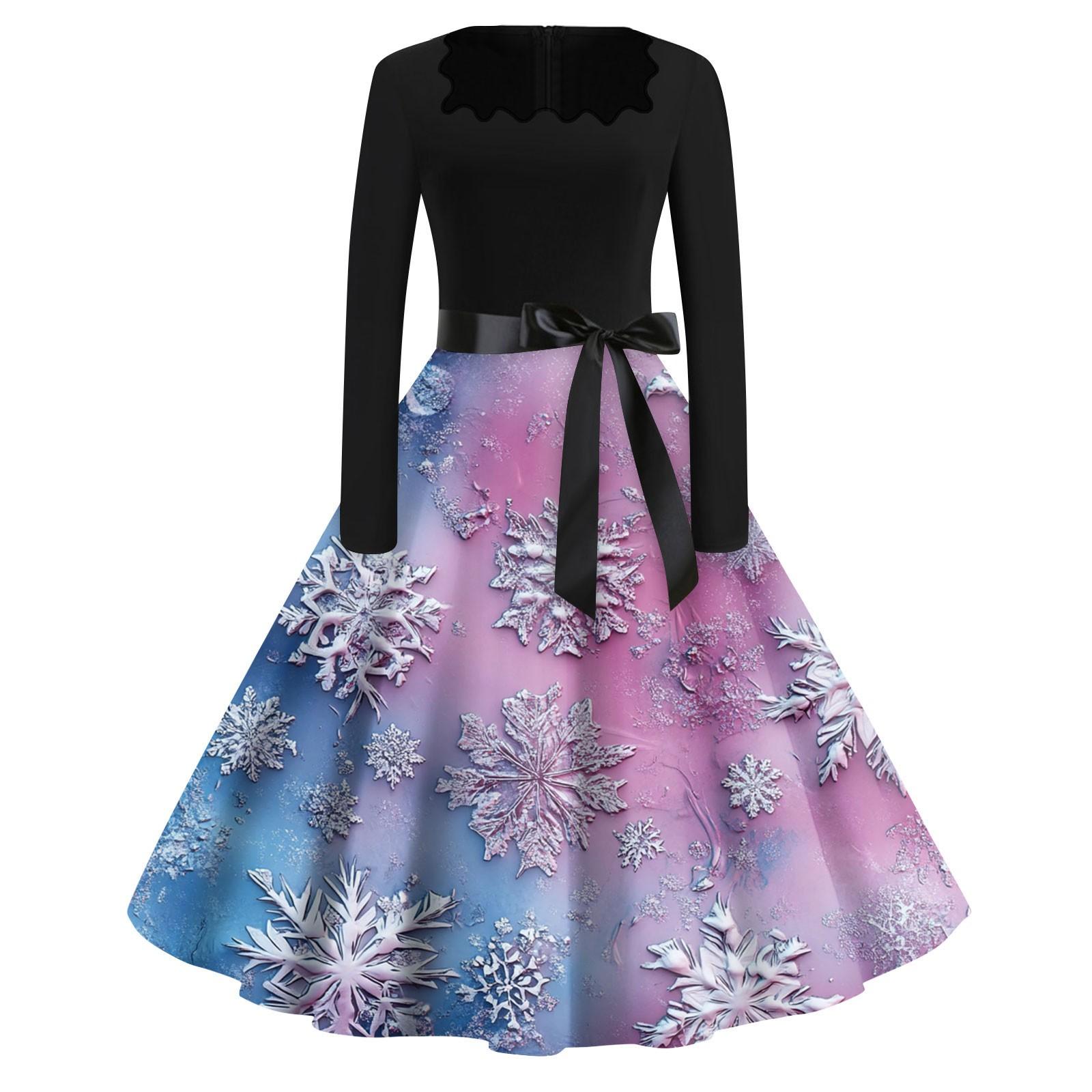 

Женская мода с круглым вырезом, повседневные тонкие рождественские платья с длинным рукавом и принтом XL