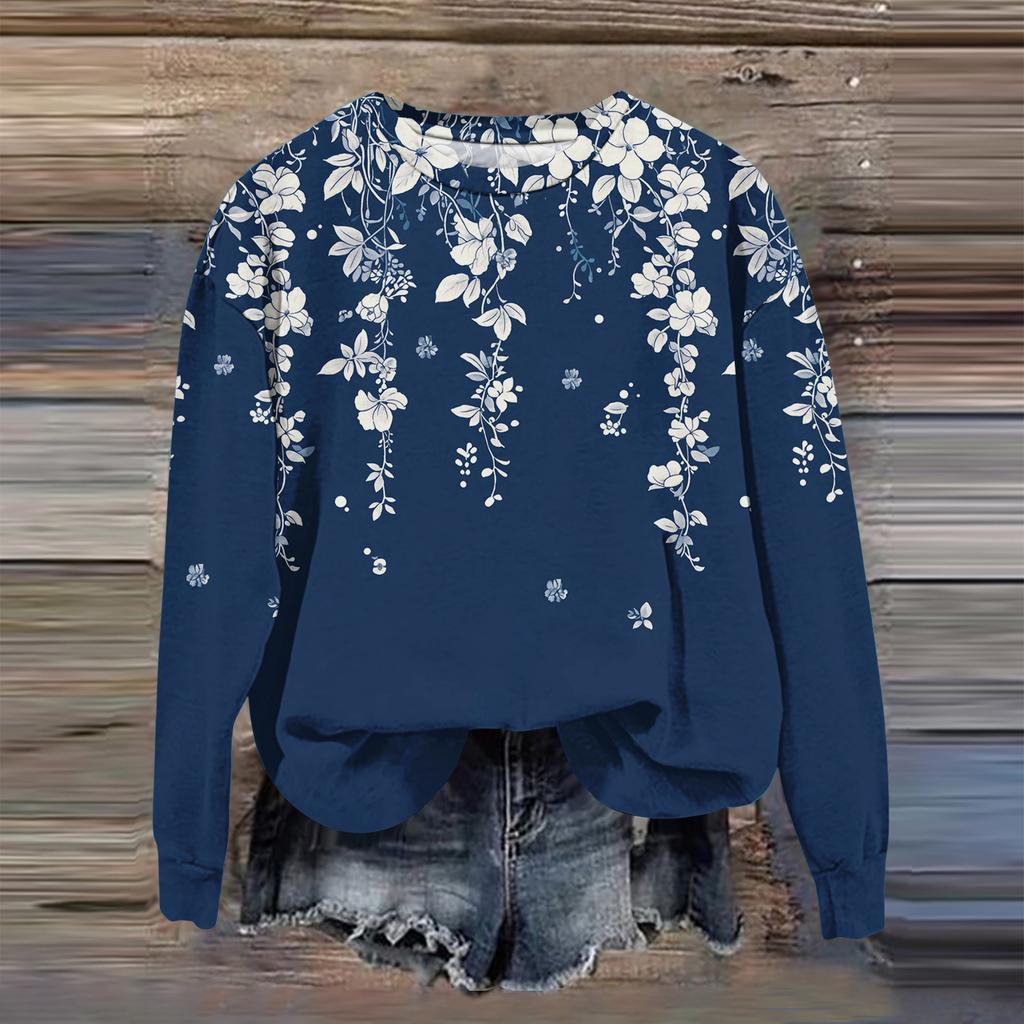 Women's Fashion Printed Long Sleeve Loose Round Neck Sweatshirt Top Fall