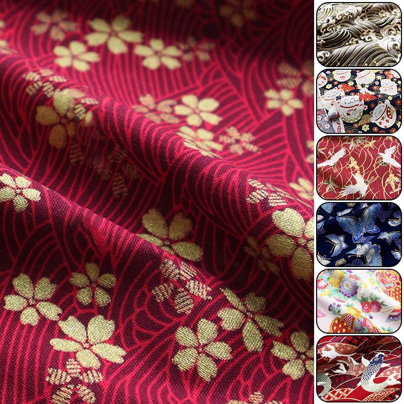 100x150cm Oriental Style Crane Prints Bronzing Fabric Japanese Sea Wave Koi Cotton Fabric For Sewing Quilting Patchwork DIY