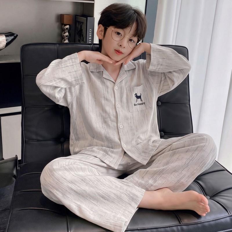 Boys Cotton Pajama Set Long Sleeve Cartoon Print Sleepwear Kids 8 Years Home Loungewear