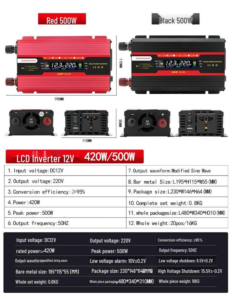 4000W Digital Car Power Inverter 12V/24V to 110V/220V