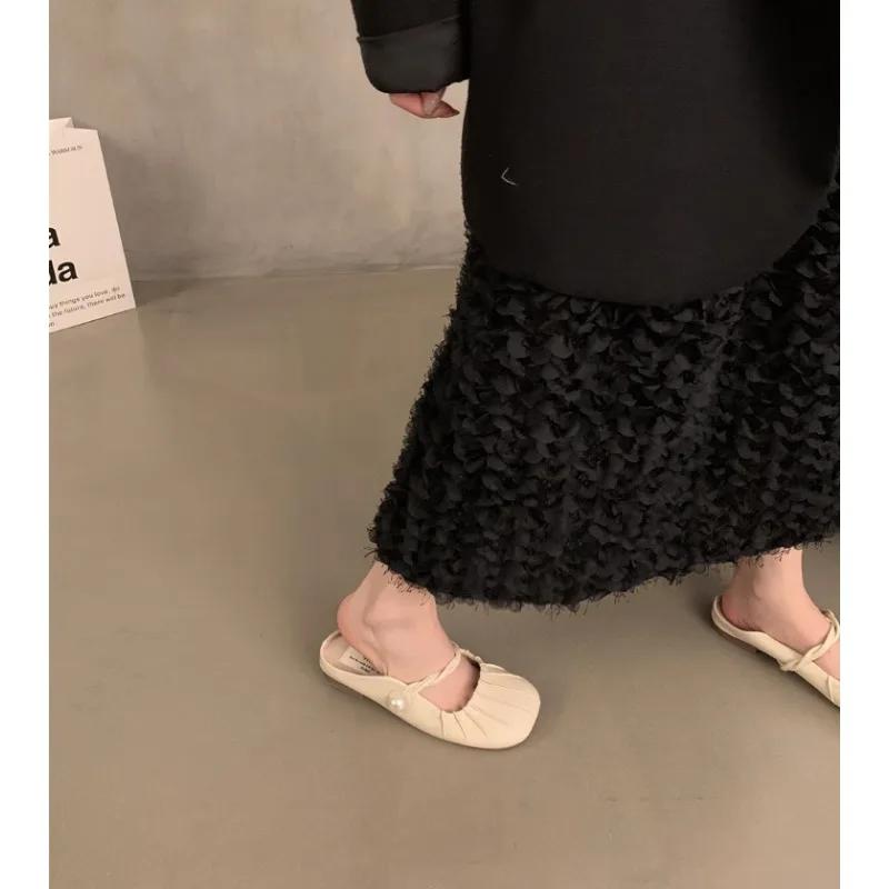 

Повседневные однотонные туфли на низком каблуке для женщин 2024 года, новинка, горячая распродажа, летняя женская обувь Baotou, туфли на плоской подошве из резины и искусственной кожи с круглым носком 40 бежевый