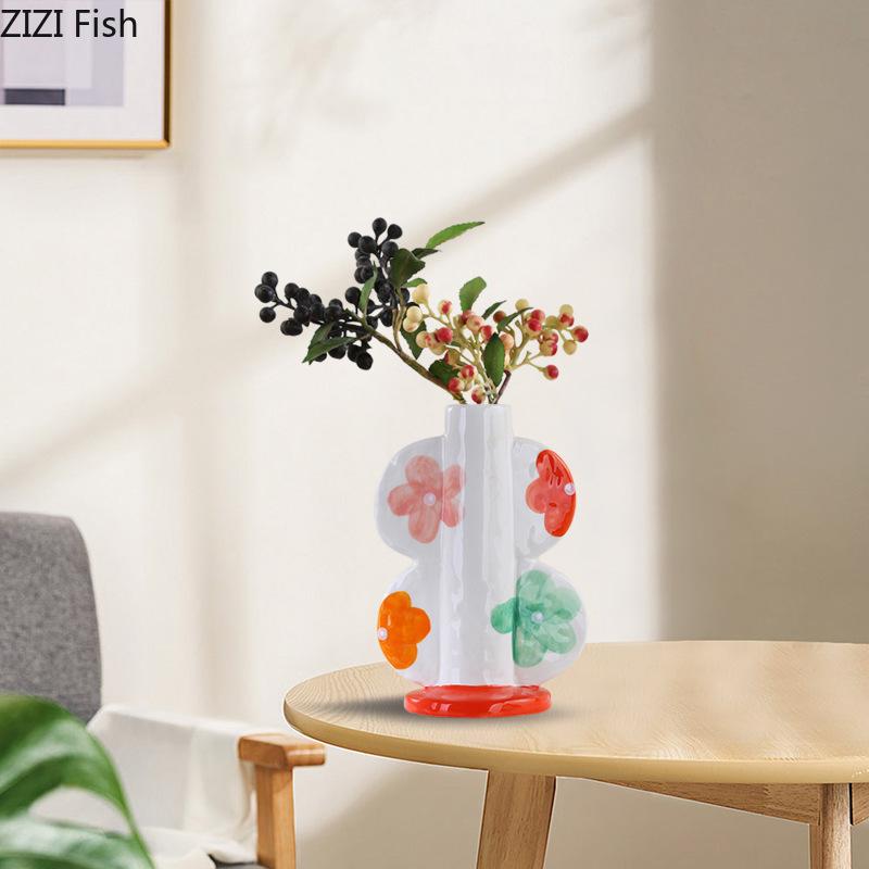 Cartoon Painted Ceramic Vase Lovely Small Plant Pots Table Decoration Flowers Arrangement Floral Vases Room Aesthetic Decor