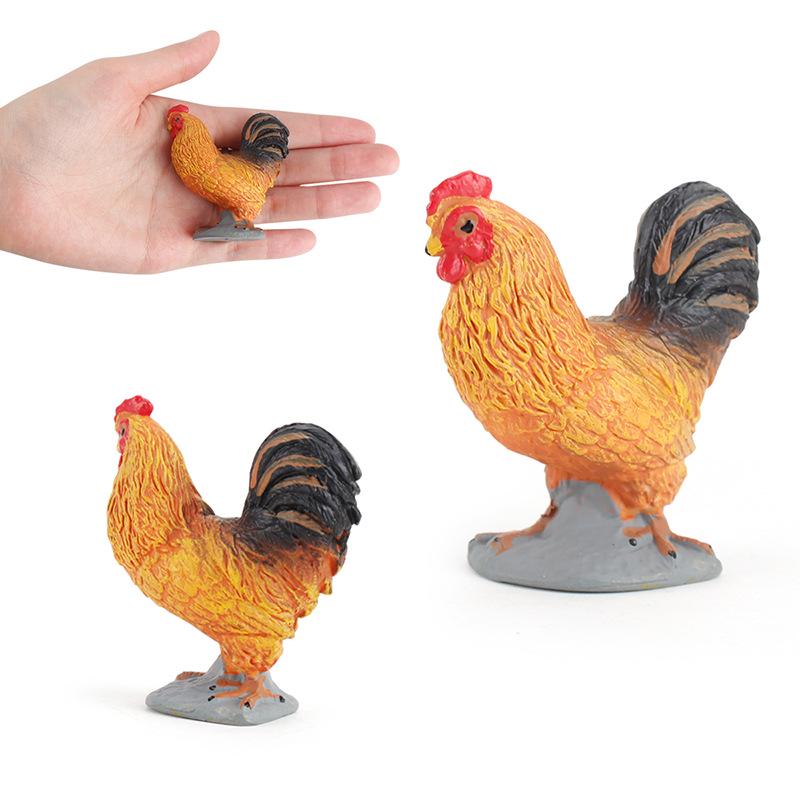 Cross-border Farmyard Decorative Chicken Figurines: Rooster, Hen, and Chicks Pecking in Courtyard with Woman, Rice, and Flower Bed