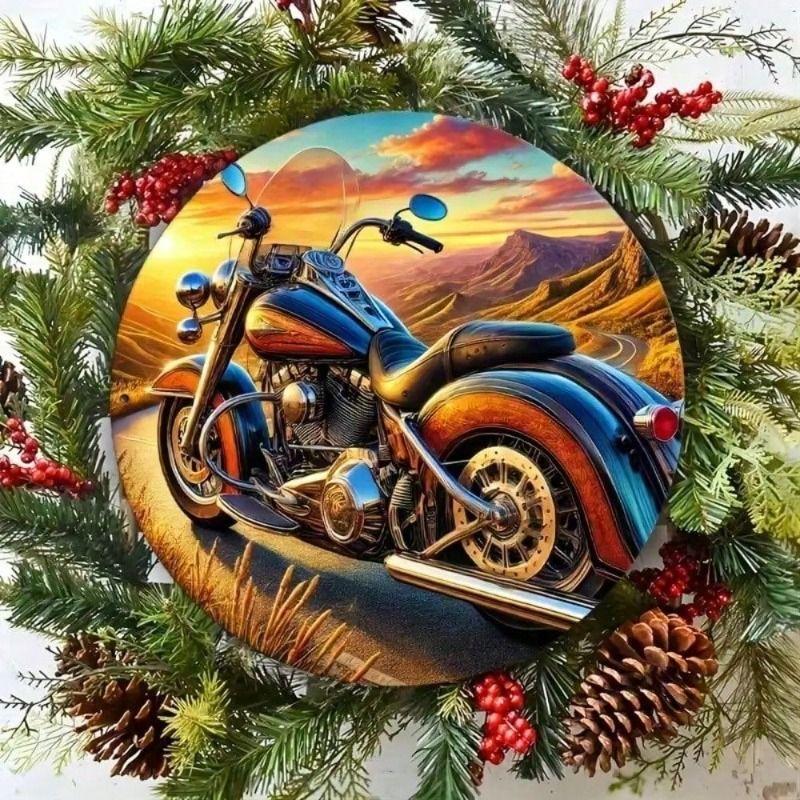 Vintage Metal Motorcycle Sunset Mountain Art Sign Garage Bar Wall Decor